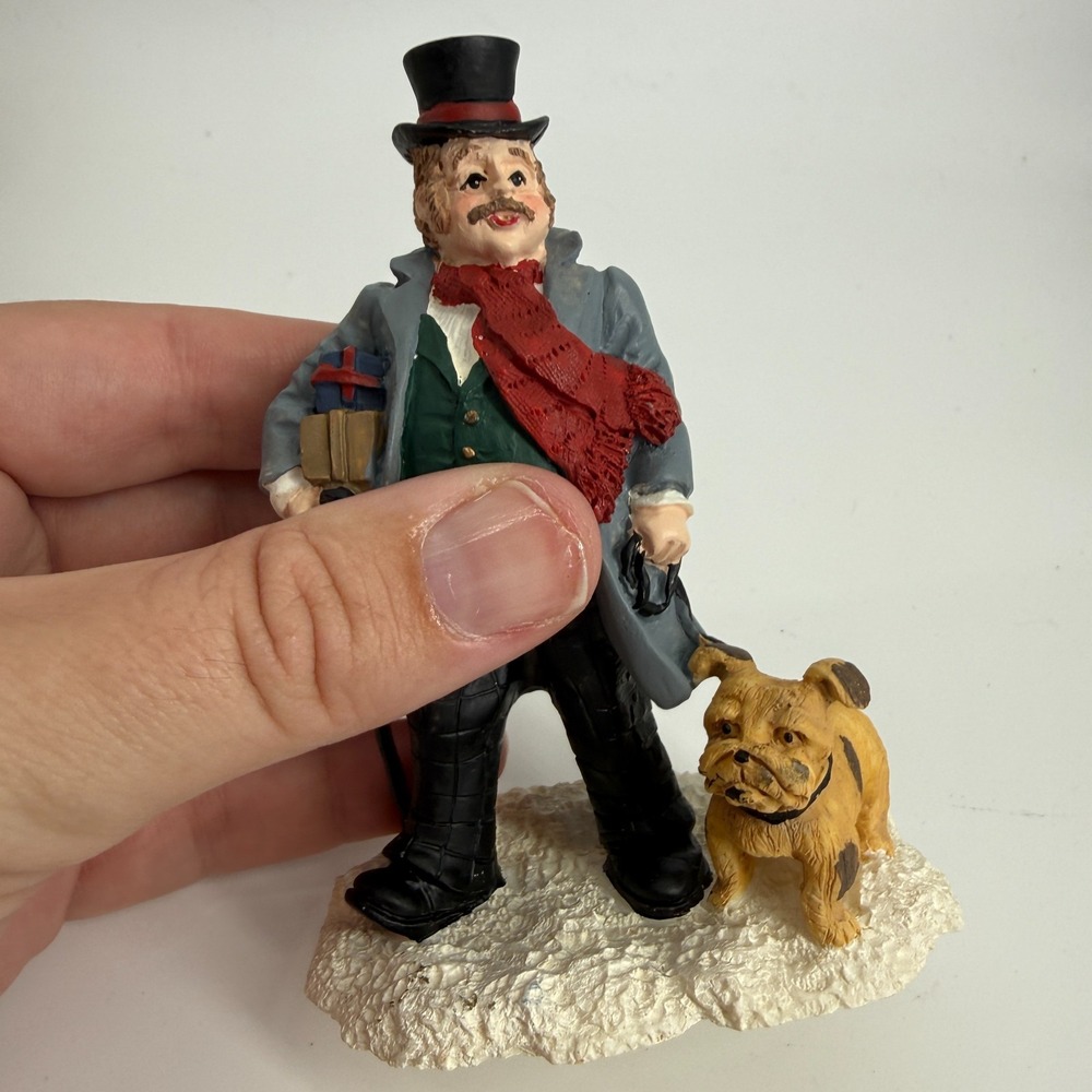 Mervyns Christmas Village Figurine Man with Dog 4.5in Multicolor Victorian